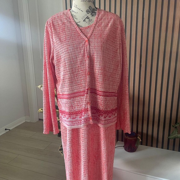 Pleat Pleat by Rafael XL Pink 2 Piece Dress and Cardigan Set Textured - Picture 1 of 12